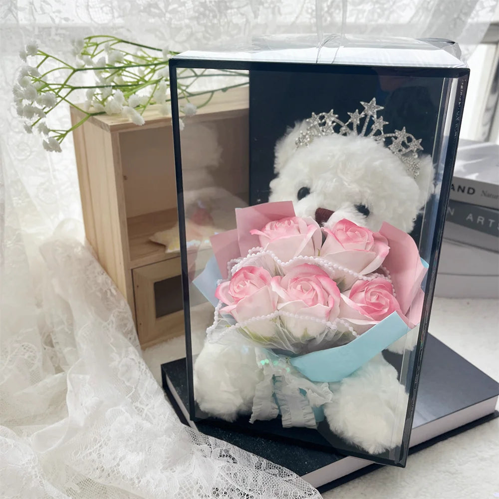 1pc Rose Flower Bouquet Bear Gifts Box Creative Artificial Soap Flowers Bouquet Wedding Birthday Christmas Gifts for Women Girls