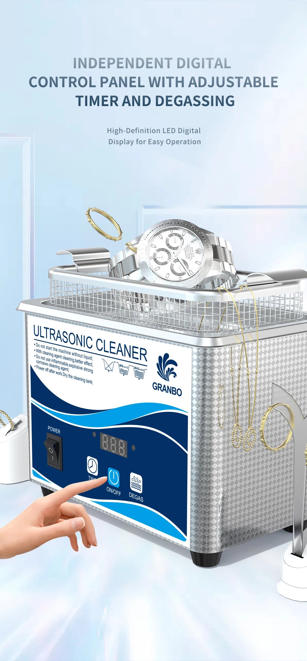 800ml Household Digital Ultrasonic Cleaner 60W Stainless Steel Bath 110V 220V Degas Ultrasound Washing for Watches Jewelry