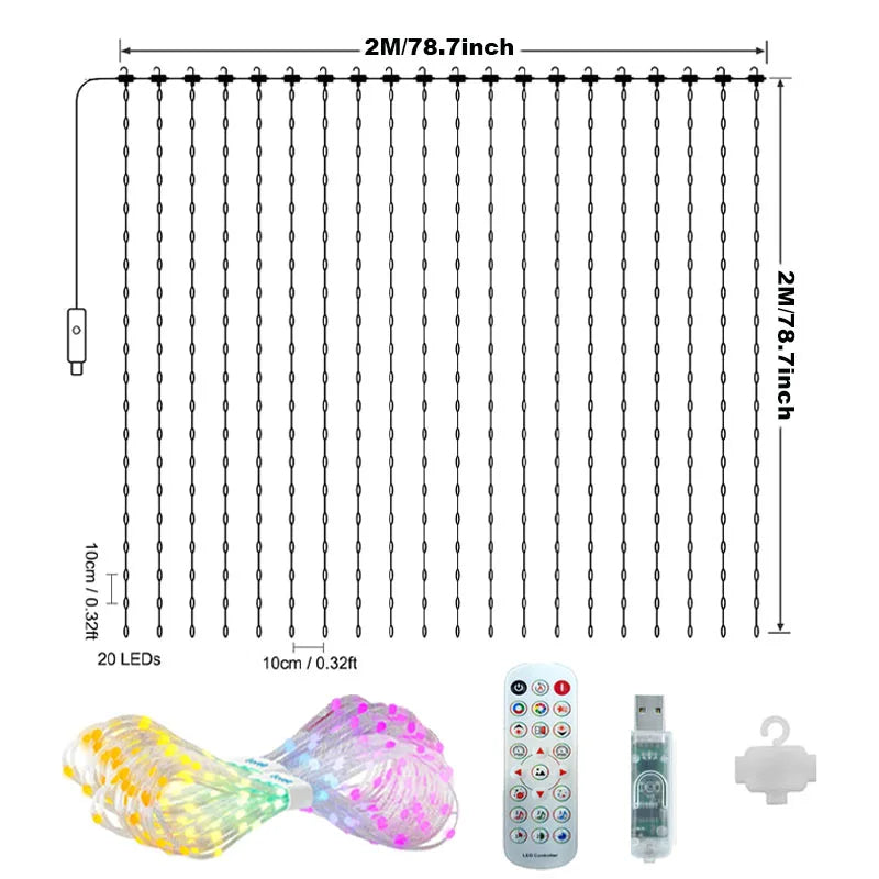 400LED Smart Curtain Lights 2*2M RGBIC Window Fairy Light APP Control Remote Music Mode for Home Halloween Christmas Decor