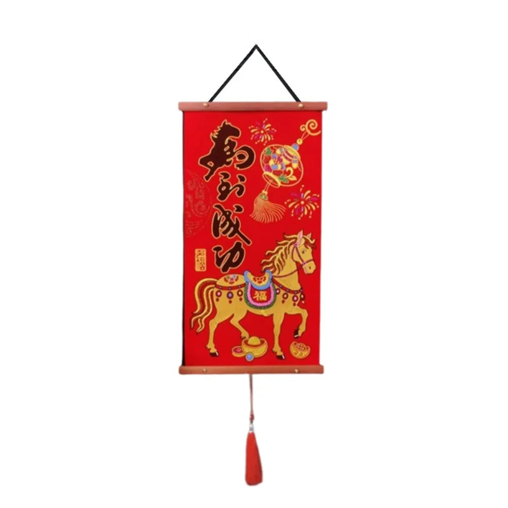 Velvet Chinese New Year Decoration Cartoon Traditional New Year Door Couplet with Tassel Blessing Words Spring Couplet Pendant