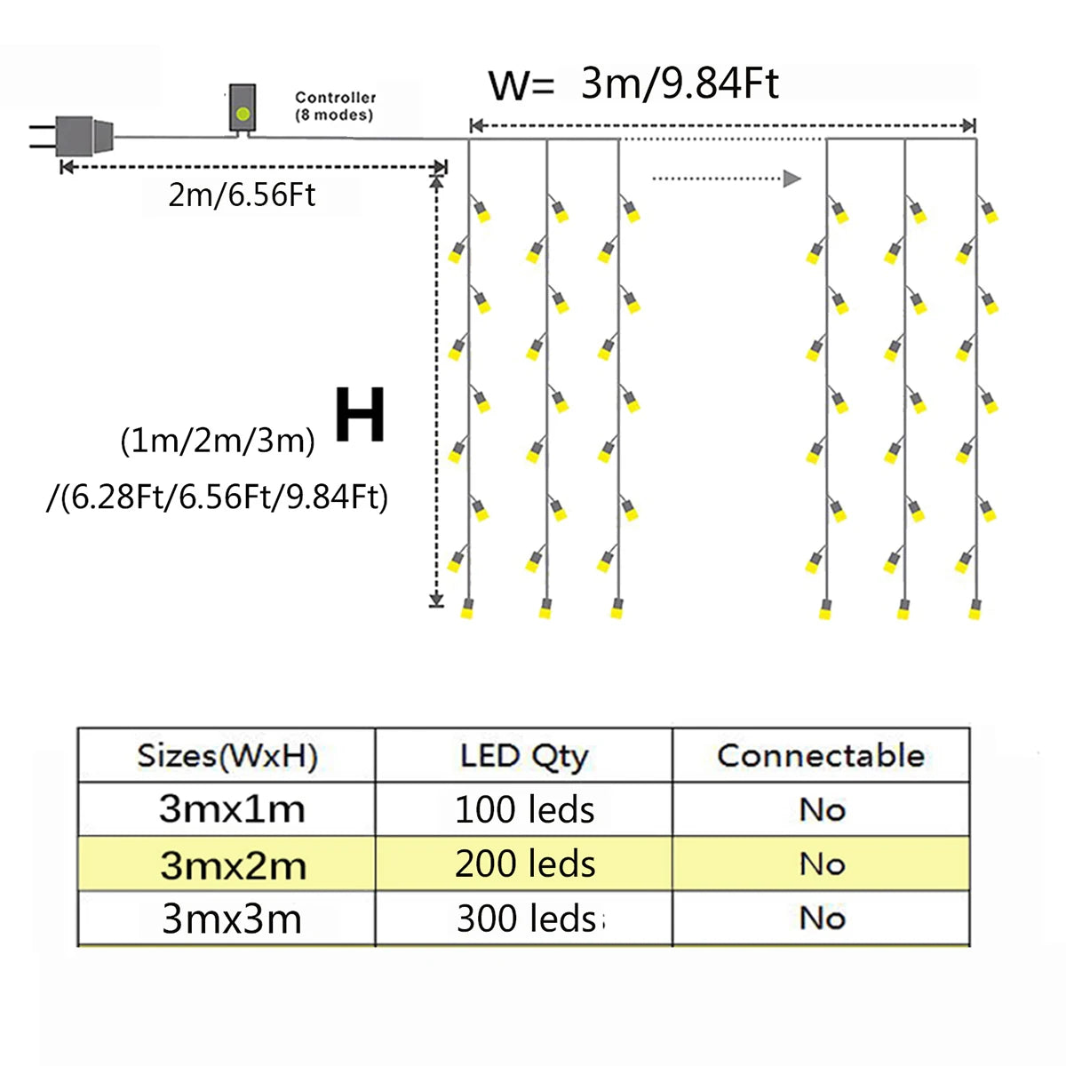 3M LED Curtain Fairy Light Flexible String Lights Christmas Garland Wreath Wedding Party Home Garden New Year Decoration Lamp