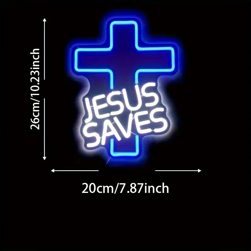 Jesus Cross Neon Sign Light, Led Neon Sign Bedroom Home Decoration Neon Sign, Wall Decor Christmas New Year Christian