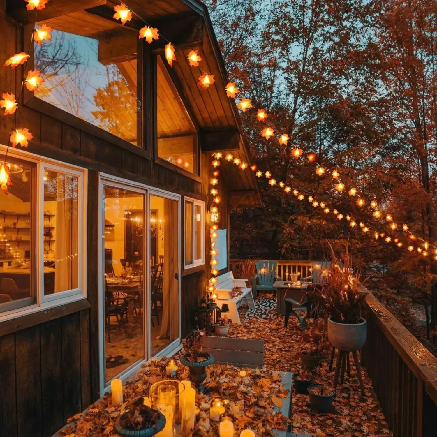 1Pack Fall Decor Garland for Home LED Maple Leaves Fall Lights Garland Waterproof Harvest Thanksgiving Halloween Decoration