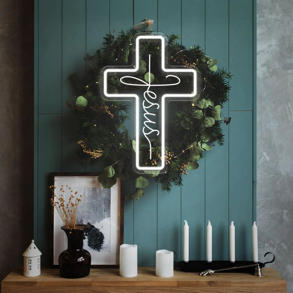 Jesus Cross Neon Sign Light, Led Neon Sign Bedroom Home Decoration Neon Sign, Wall Decor Christmas New Year Christian