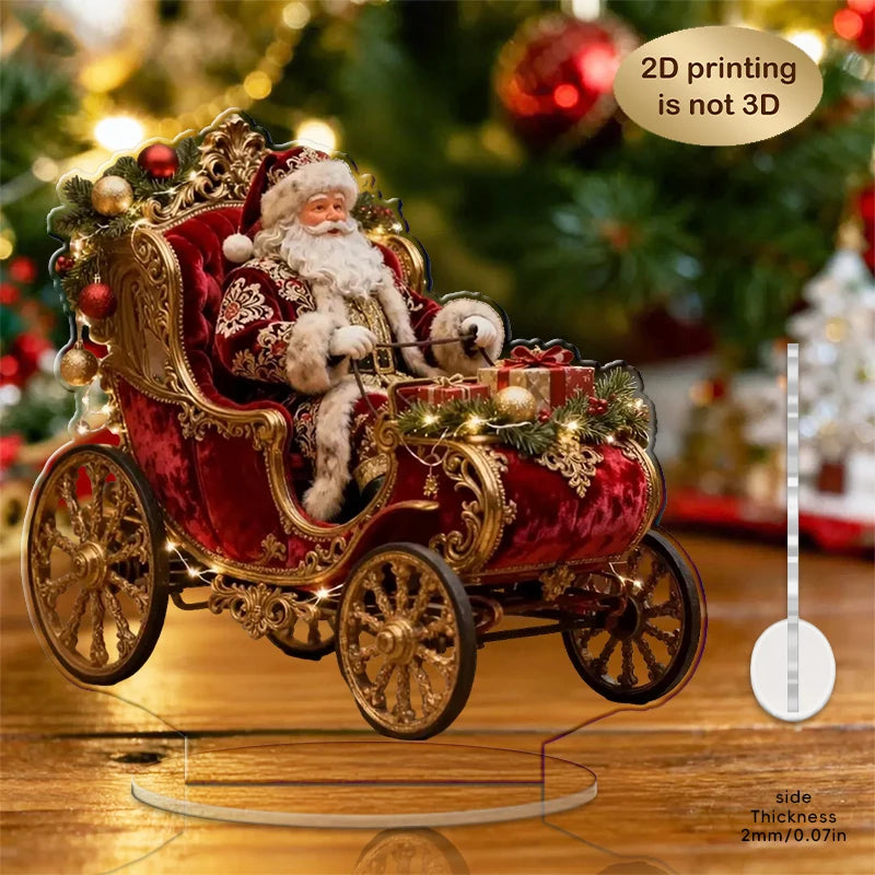 10in 2D Acrylic Display Stand Elk Sled with Santa Claus Christmas Decorations Multi-Functional Home Desk Decoration Photo Prop