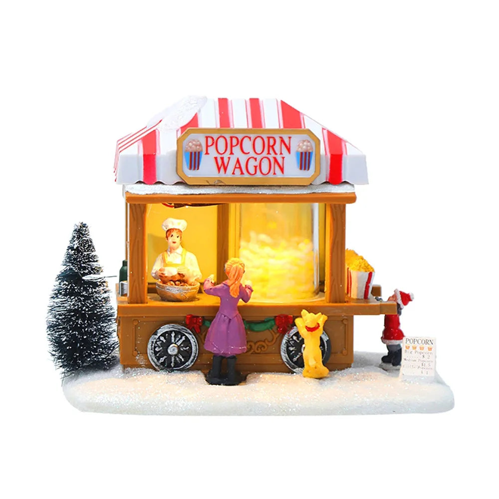 Christmas Music Gift Box Home Decoration Popcorn Scene Village Rotating Santa Statue Christmas Desktop Decor Xmas Kid Child Gift