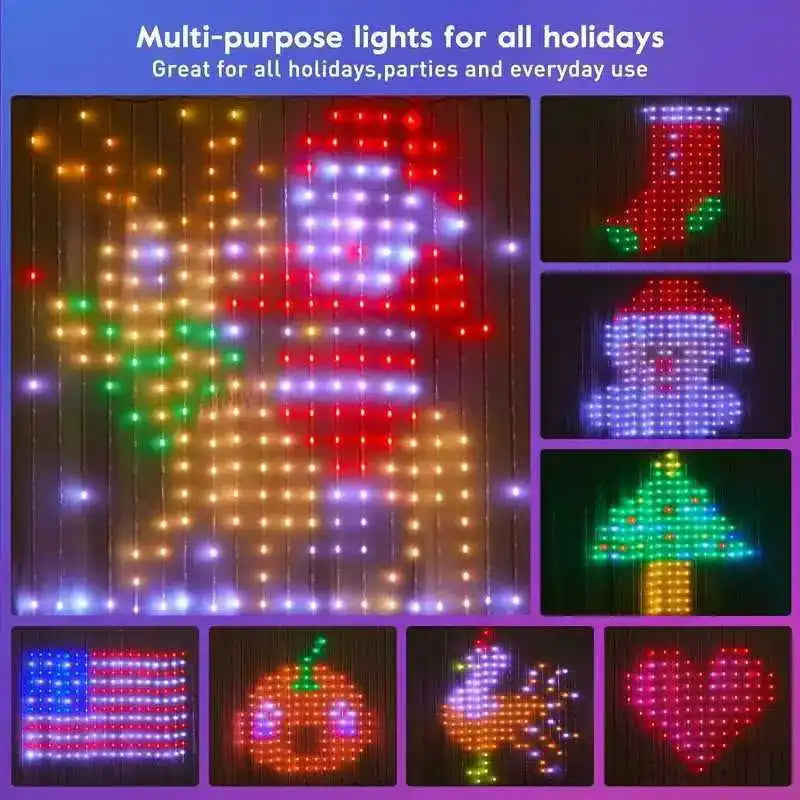 Smart RGB LED Curtain Lights RGB LED String Light AppControl USB DIY Text Animation Display Music Sync for Christmas Party Decor
