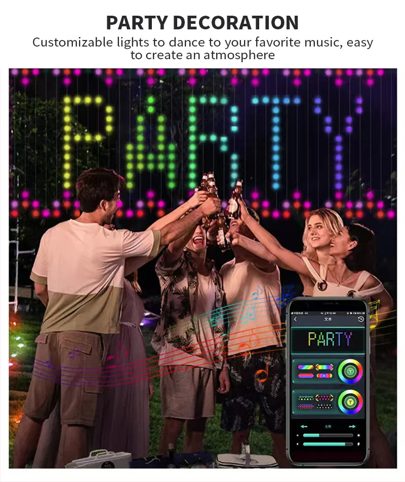 Smart LED Curtain String Lights with Remote Control Synchronized Local Music Outdoor Christmas Fairy Tale Themed Decor