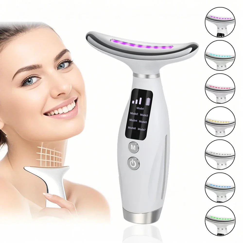 EMS Micro-current Neck Face Beauty Device 7 Color Facial Massager for Enhanced Face Neck and Shoulder Care with Vibrating