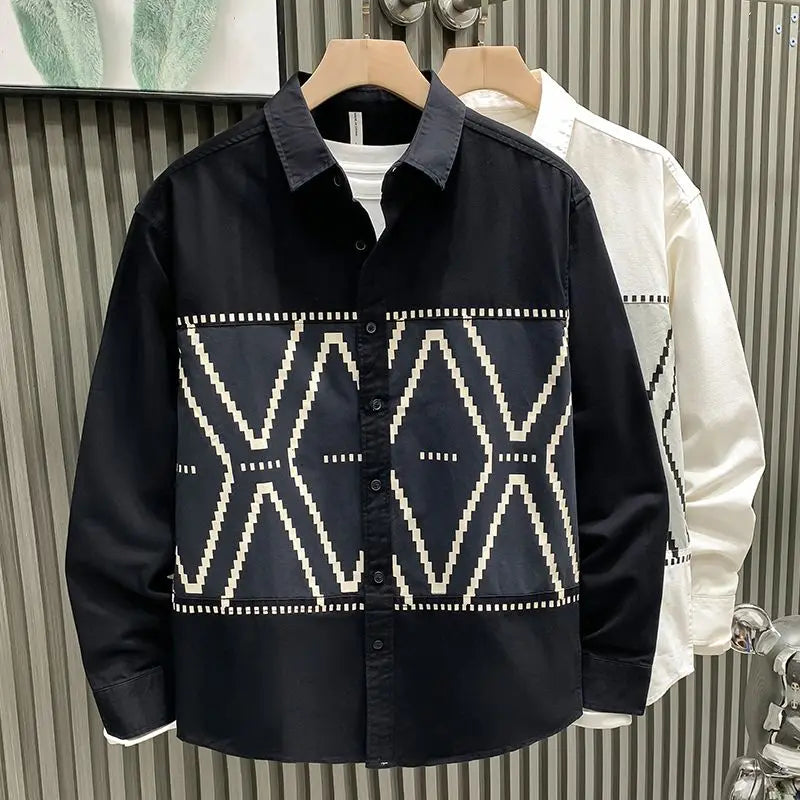 2025 New Men Trendy Spring and Autumn Long-sleeved Shirts Light Luxury Trendy High-end Niche Handsome and Versatile Tops