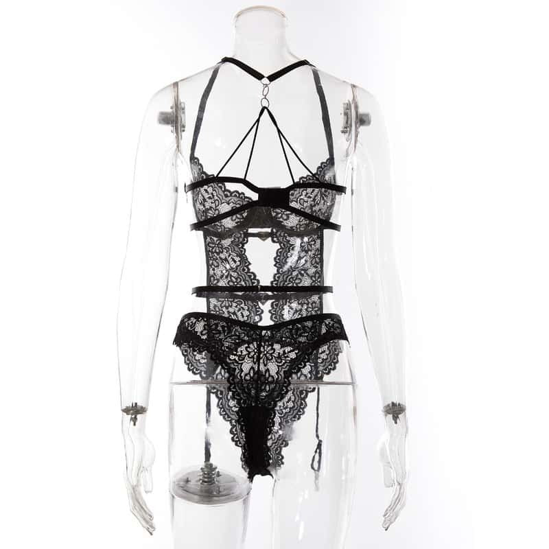 Shiny Heart Lace Bustier Set Front Show