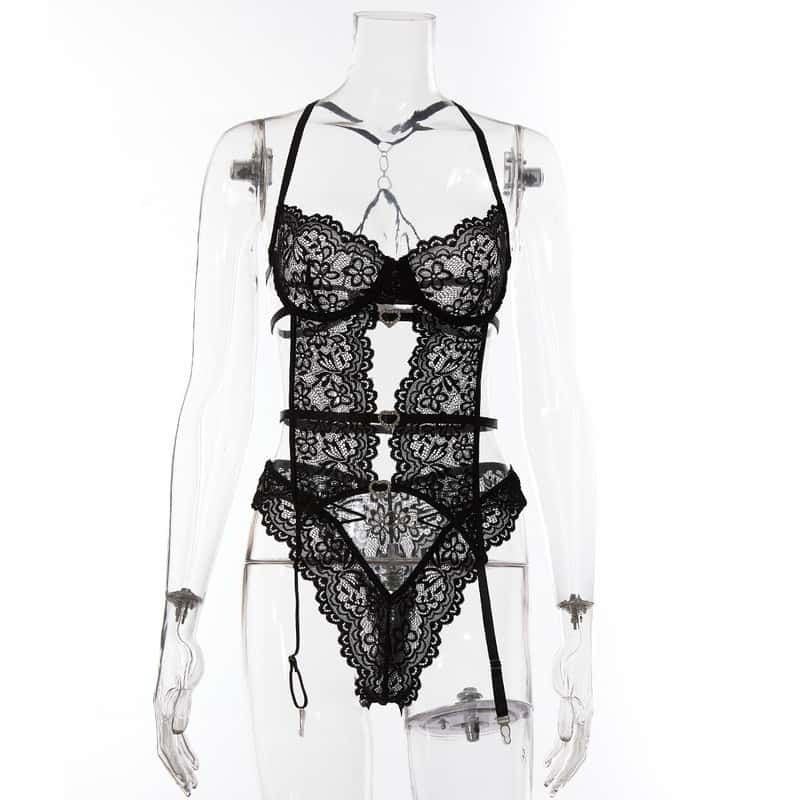 Shiny Heart Lace Bustier Set