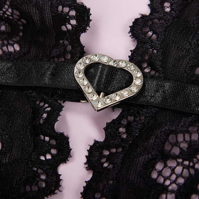 Shiny Heart Lace Bustier Set Hart Ring Details