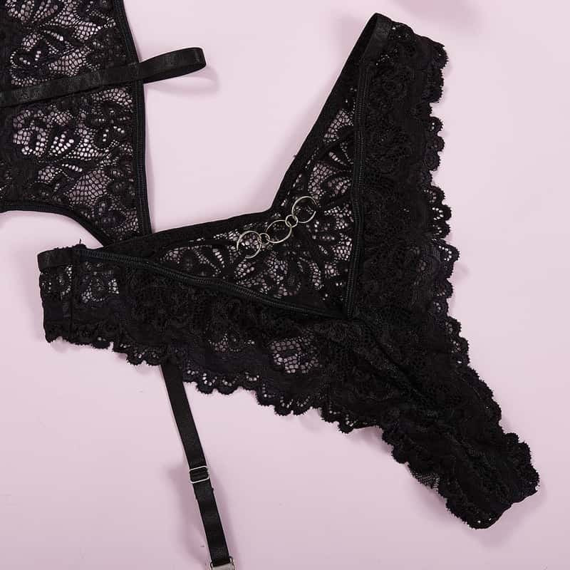 Shiny Heart Lace Bustier Set Panty Details