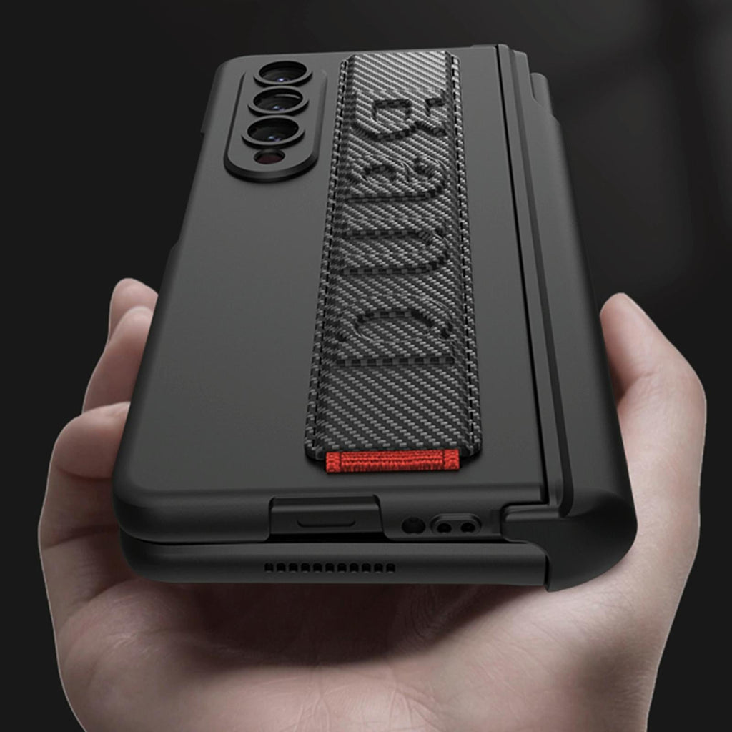 NNEDSZ Samsung Galaxy Z Fold 4 Shockproof Magnetic Fold Case With Wrist Strap - Carbon Fibre