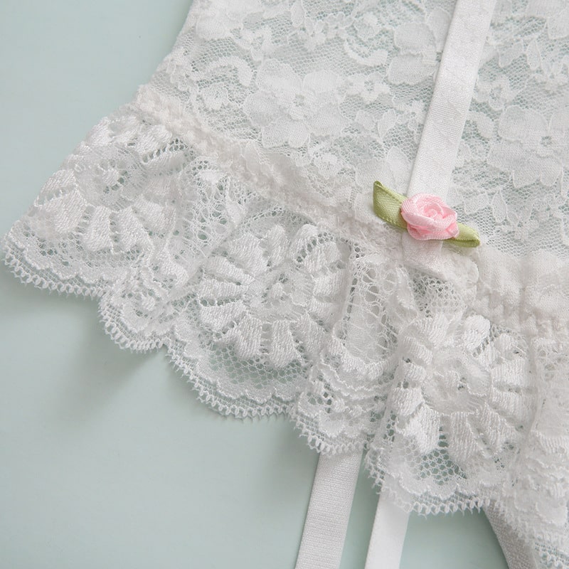 White Lace Ruffled Bridal Lingerie Set Flounce Details