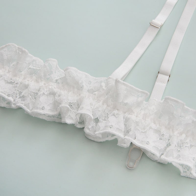 White Lace Ruffled Bridal Lingerie Set Legring Details