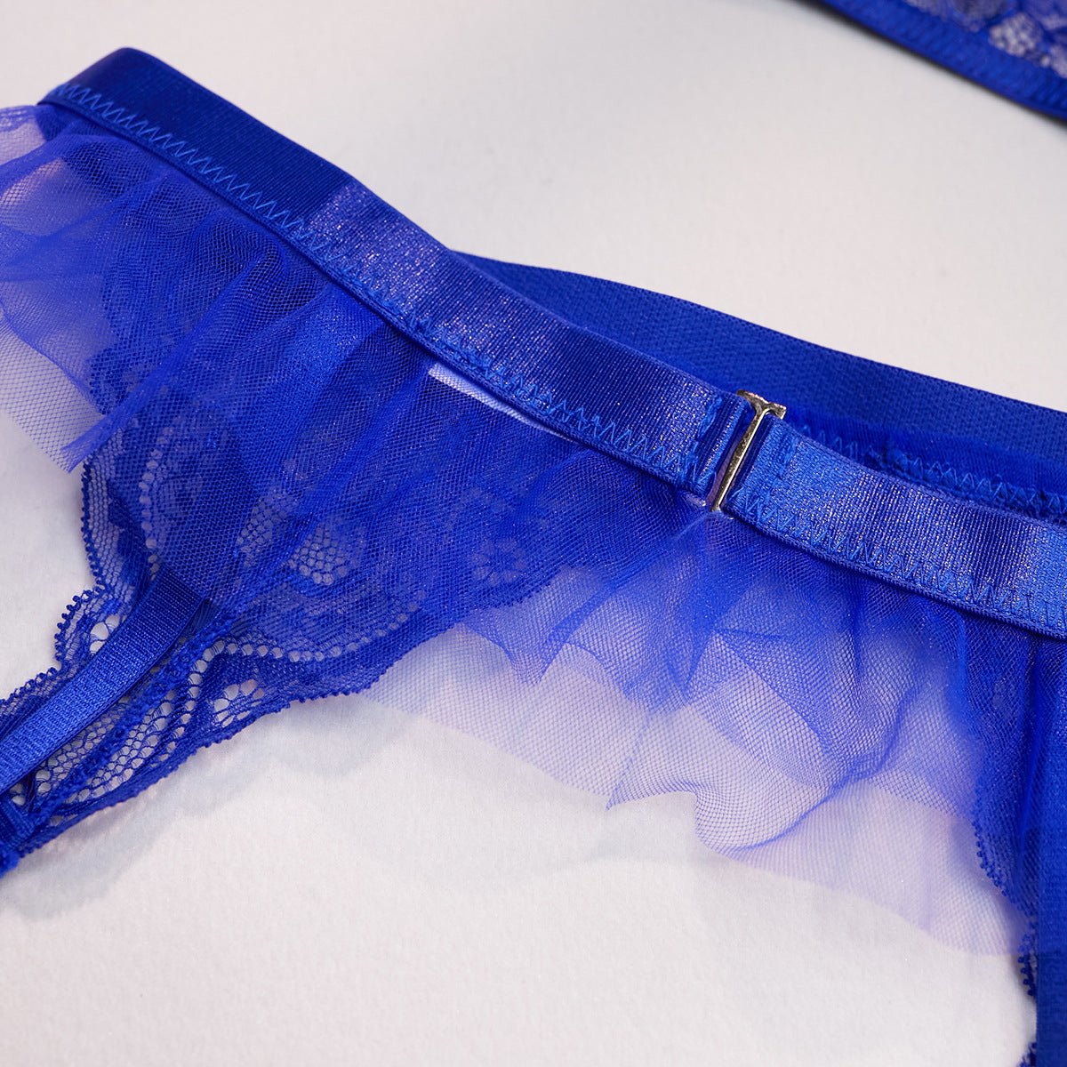 Wholesale Blue Classy Lace Bralette and Panty Set with Halter Neck Waist Details