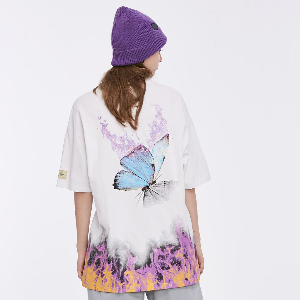 DARK Flame Butterfly Oversize T Shirt Cotton Punk Rock Streetwear Hip Hop T Shirt Men Harajuku Short Sleeve Tees