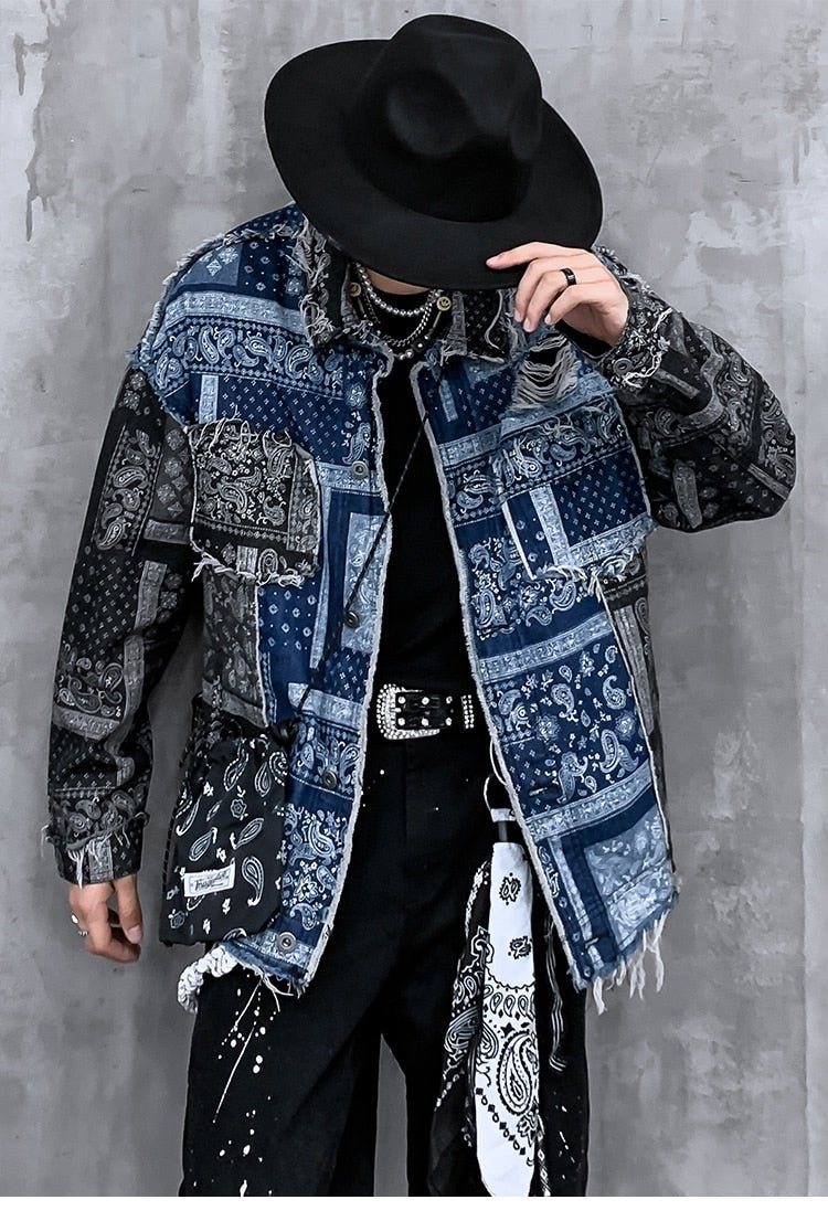 Denim Jacket Men Patch Vintage Totems Turn-down Collar Cowboy Outwear Couple Punk Cool Harajuku Loose Jean Coats Autumn
