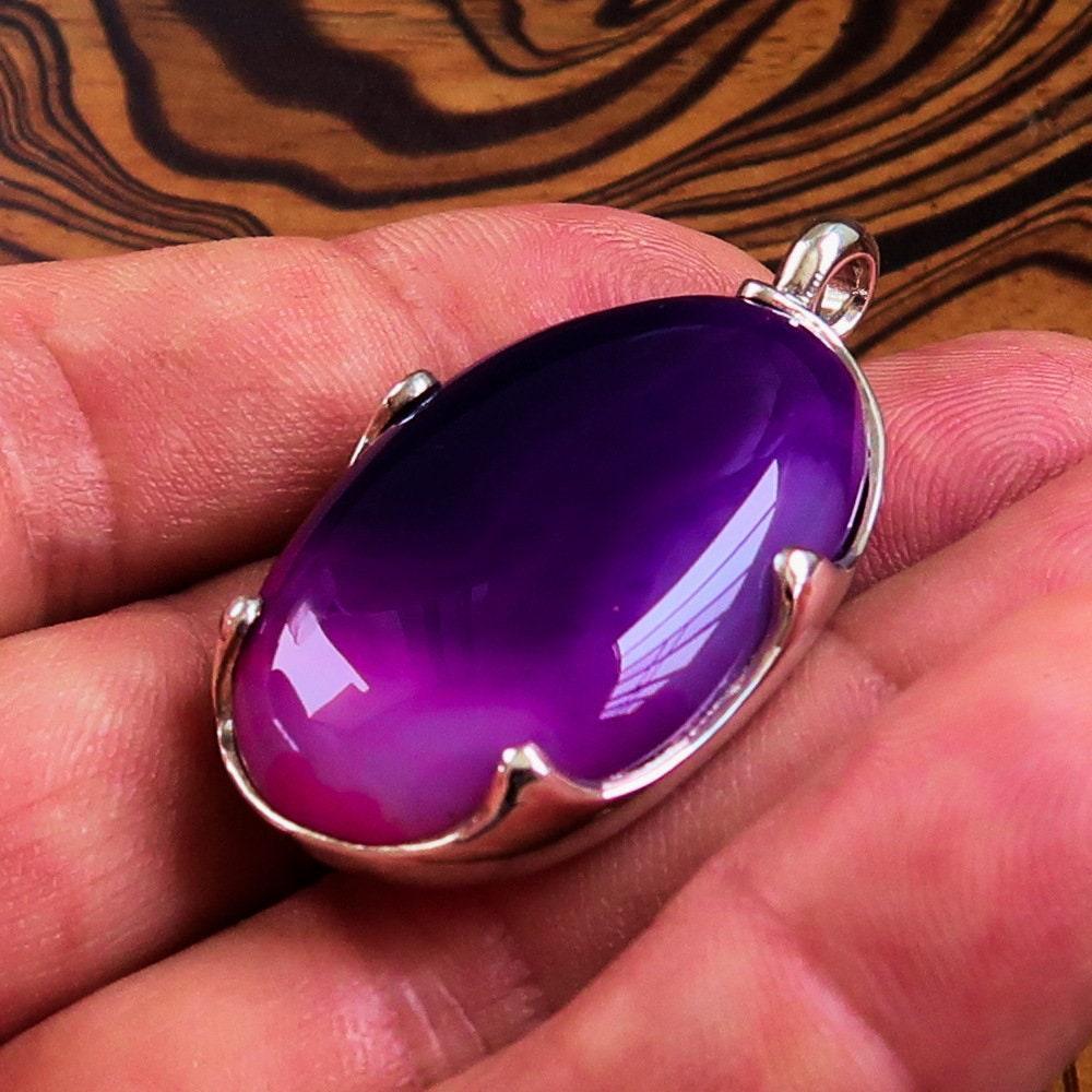 Purple Agate Pendant, Sterling Silver Pendant, purple Agate cabochon, Minimalist Necklace, Agate Amulet, gift for her, Agate Silver Pendant
