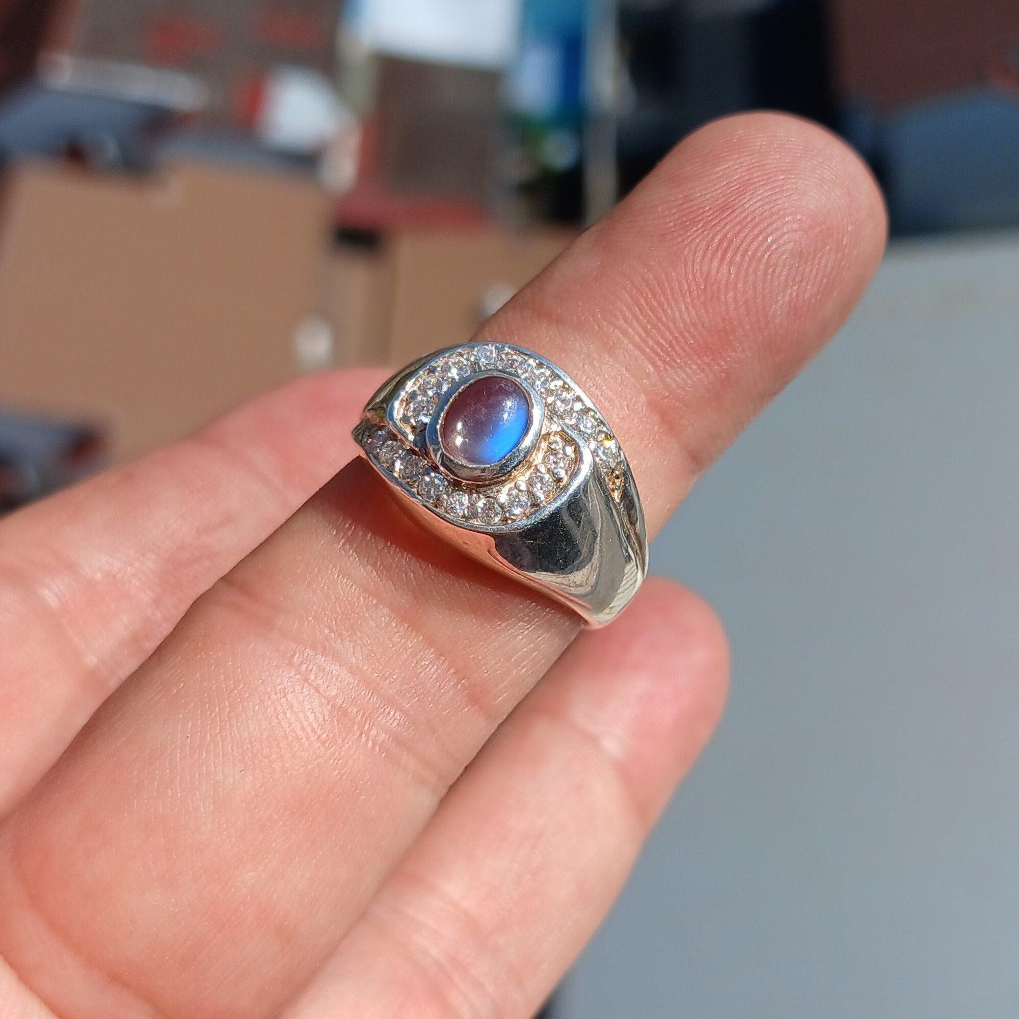Moonstone Ring, Moonstone Silver Ring, Square shaped Ring, Sterling Silver Ring, oval shaped Ceylon Moonstone and 18 CZ handmade ring Size 8