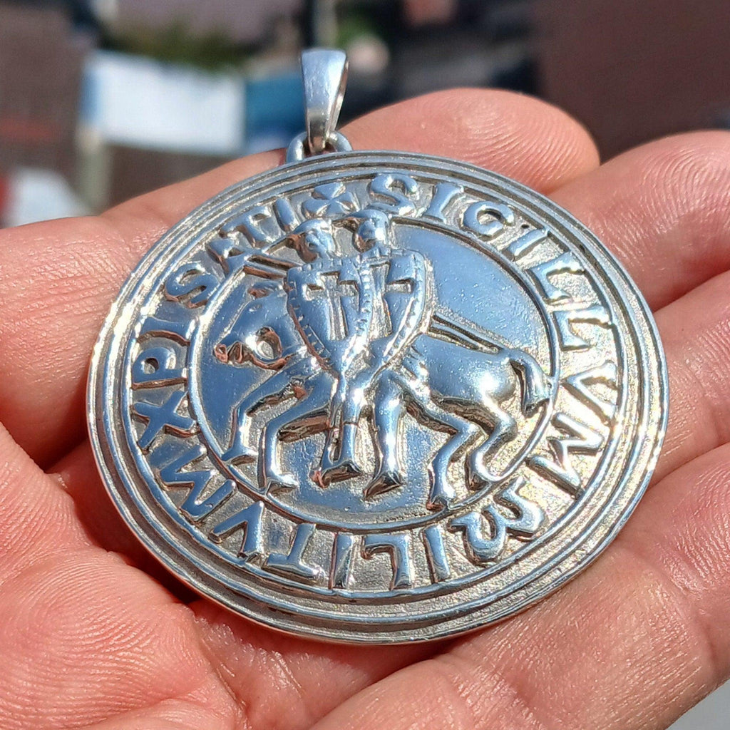 Templar Amulet, Ancient Sterling Silver Amulet, Medieval Knight Amulet, Templar Knights Seal Pendant, Knights Templar Seal, Knight Costume