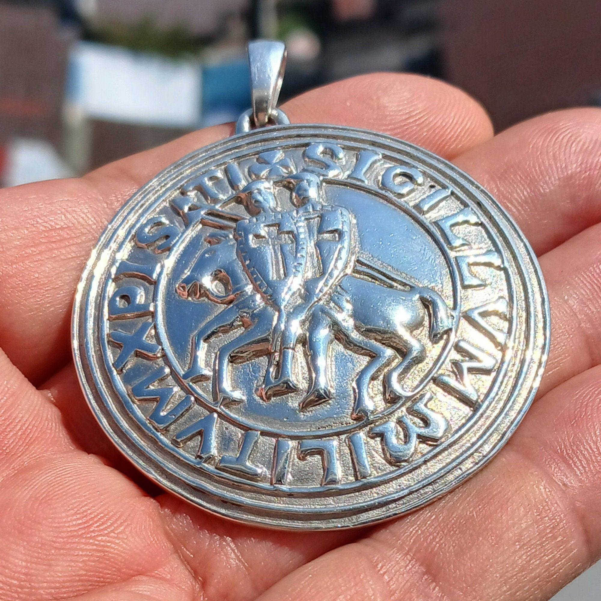 Templar Amulet, Ancient Sterling Silver Amulet, Medieval Knight Amulet, Templar Knights Seal Pendant, Knights Templar Seal, Knight Costume