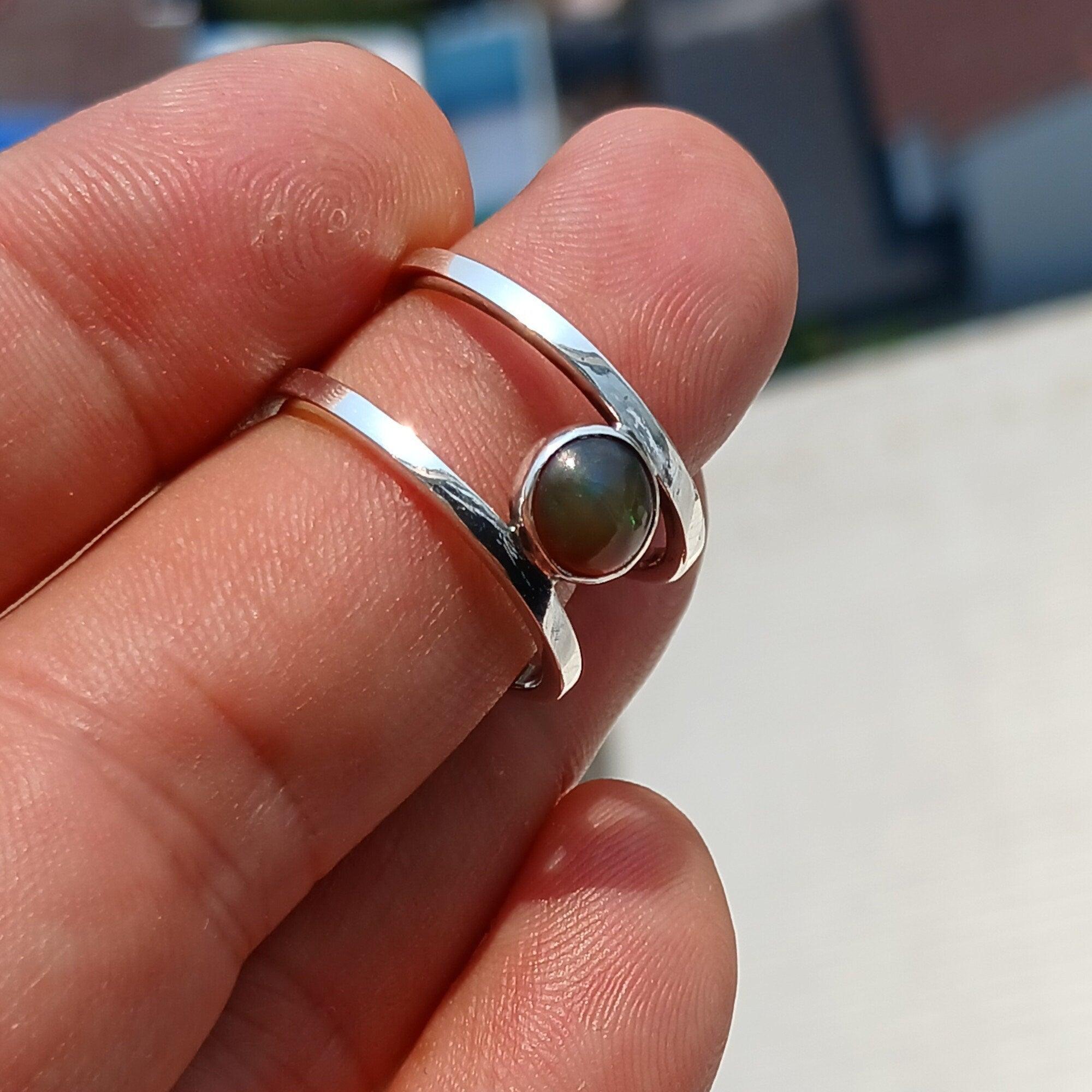 Opal Silver Ring, Opal Ring, Sterling Silver Solitaire Ring, Natural Multi color Opal, Handmade Opal ring, Minimalist Gift for Her Size 8