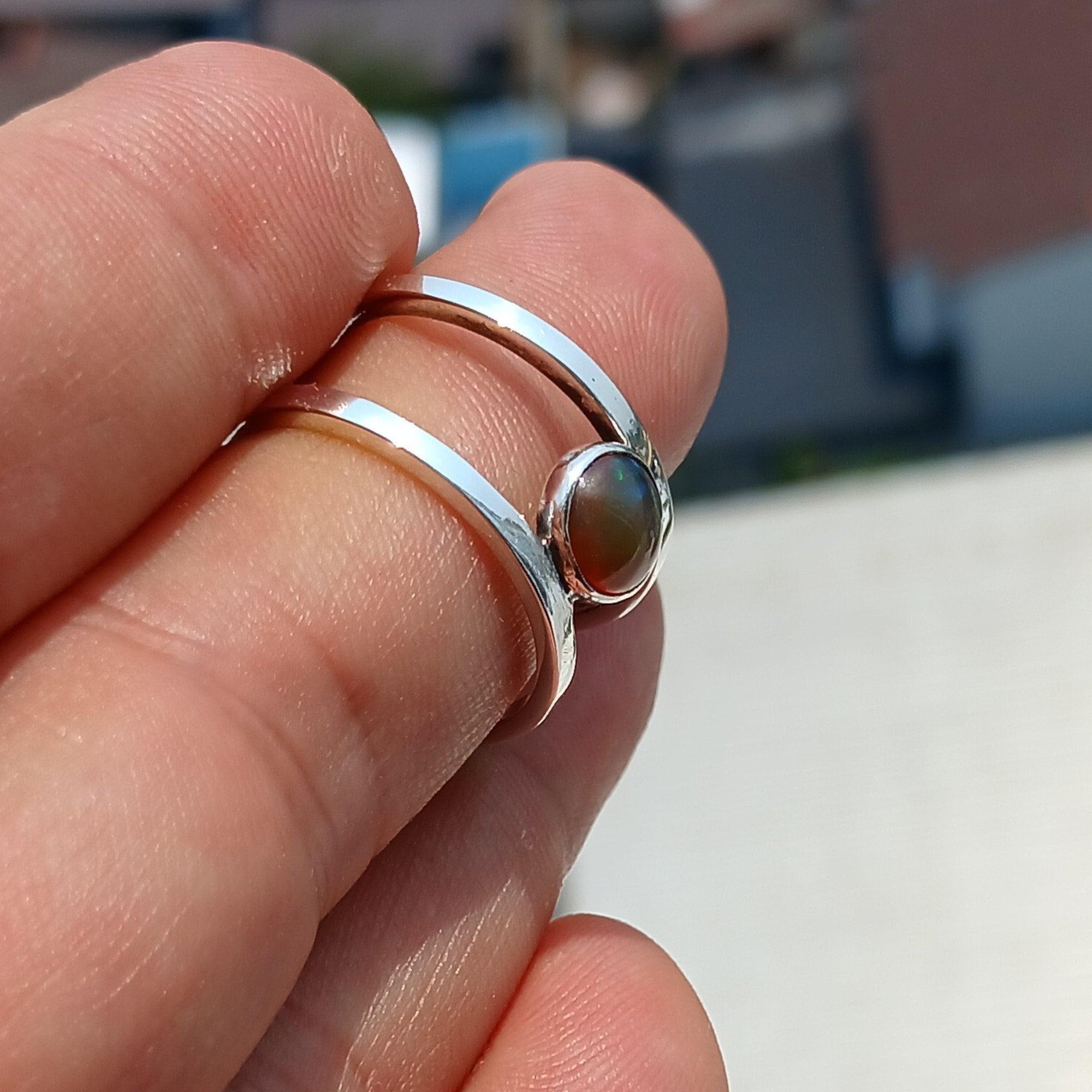 Opal Silver Ring, Opal Ring, Sterling Silver Solitaire Ring, Natural Multi color Opal, Handmade Opal ring, Minimalist Gift for Her Size 8