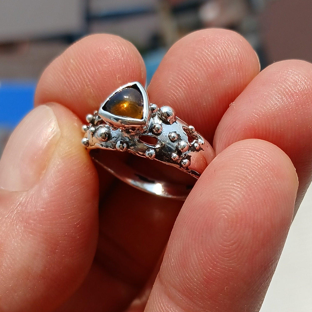 Natural Opal Ring, Sterling Silver Ring, Solitaire Ring, Triangle shaped Opal, handmade Opal Ring, unique jewelry design, gift for her - Size 8.5