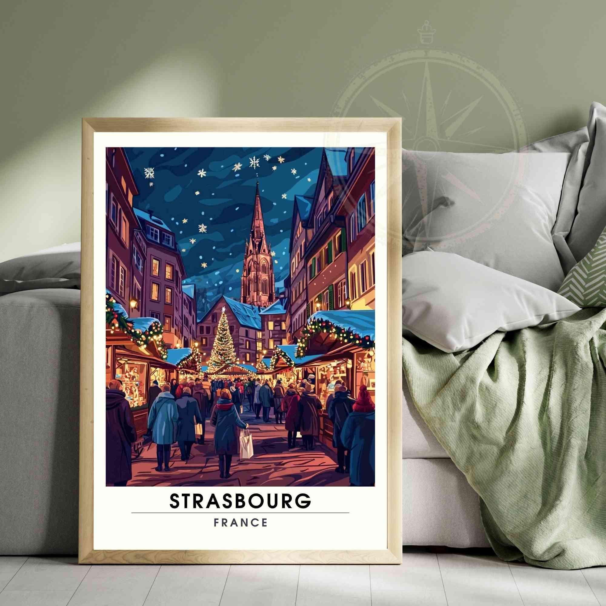 Affiche Strasbourg  - Impression de noël Strasbourg - Marché de noël