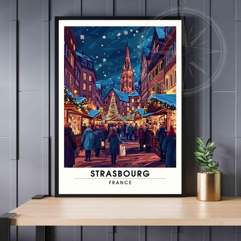 Affiche Strasbourg  - Impression de noël Strasbourg - Marché de noël