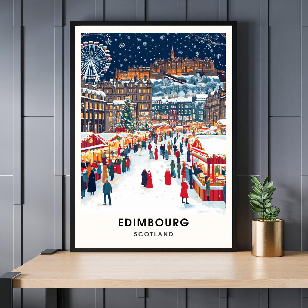 Affiche de noël Édimbourg | Impression Édimbourg - Marché de noël de Édimbourg