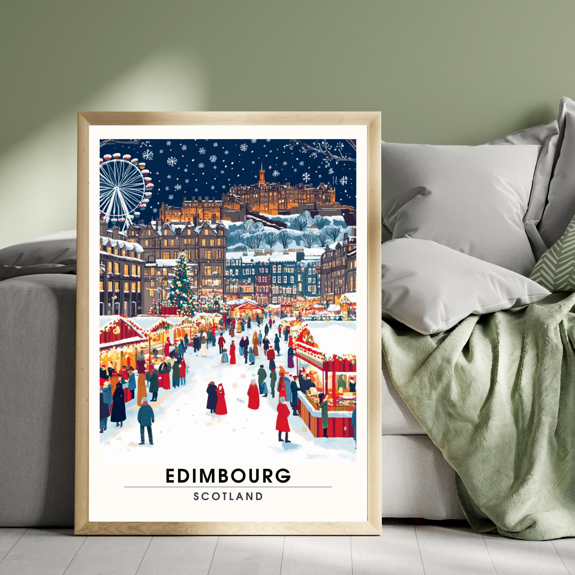 Affiche de noël Édimbourg | Impression Édimbourg - Marché de noël de Édimbourg