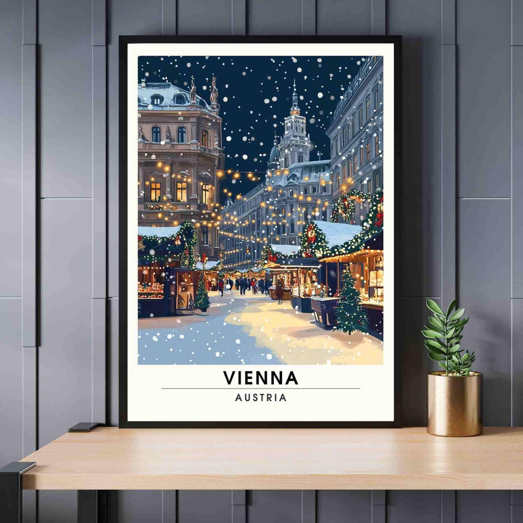 Affiche de noël Vienne | Impression Vienne  - Marché de noël de Vienne, Autriche