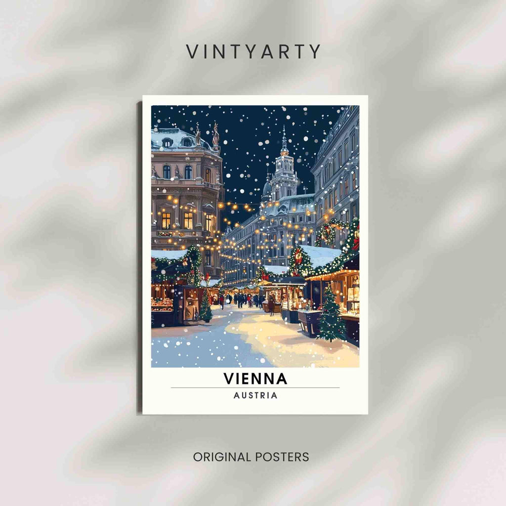 Affiche de noël Vienne | Impression Vienne  - Marché de noël de Vienne, Autriche