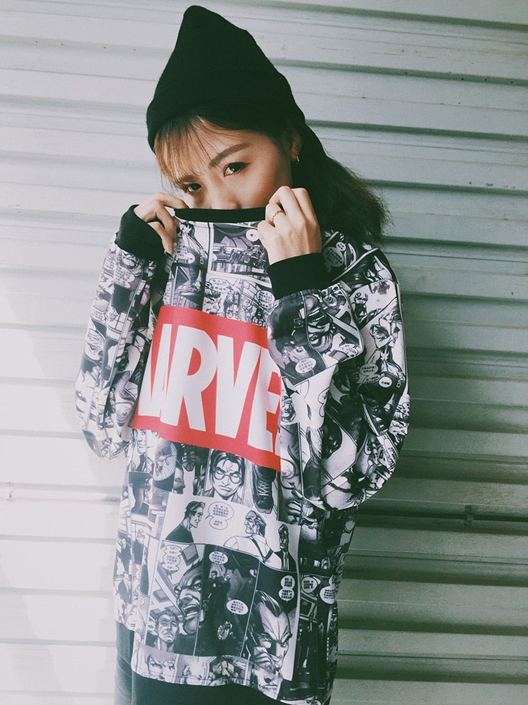 Woman Harajuku Anime Portrait Print Sweatshirts