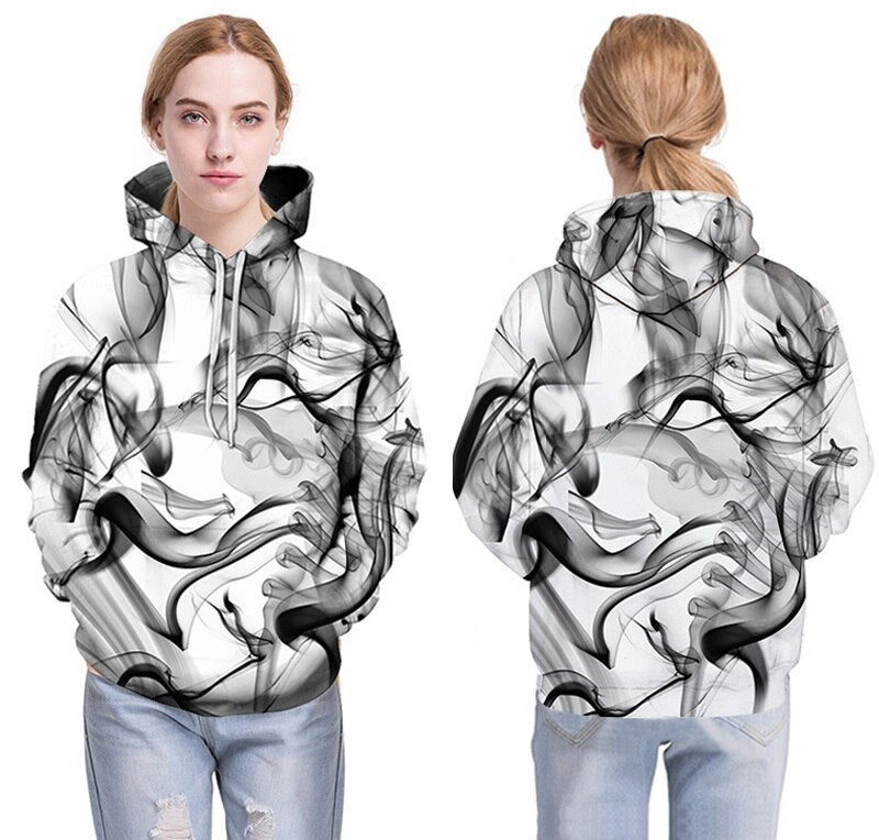 Men/Women 3d Sweatshirts Print Watercolor Dreamy Smoke Lines Thin Style Autumn Winter Hooded Hoodies