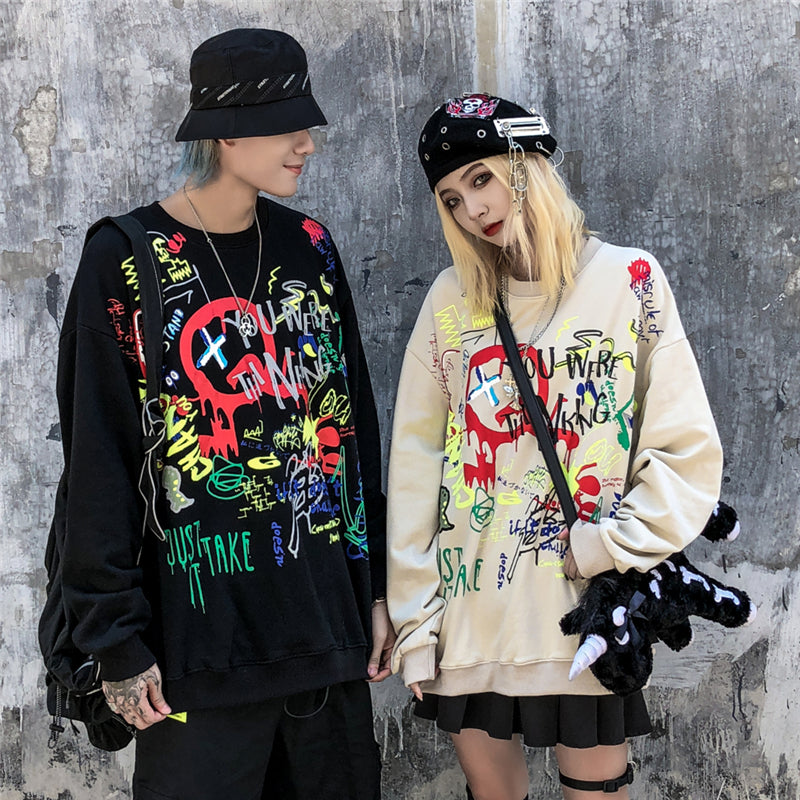 Harajuku Hiphop Graffiti Pullover Sweatshirts Hoodies Hip Hop Hipster Casual Streetwear Black Hoodie Cotton Tops