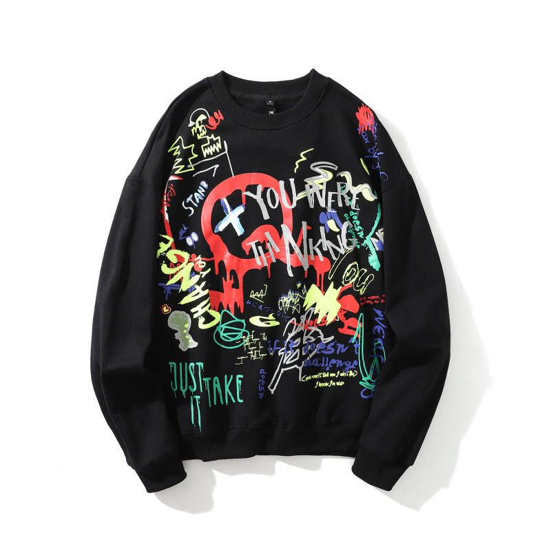Harajuku Hiphop Graffiti Pullover Sweatshirts Hoodies Hip Hop Hipster Casual Streetwear Black Hoodie Cotton Tops