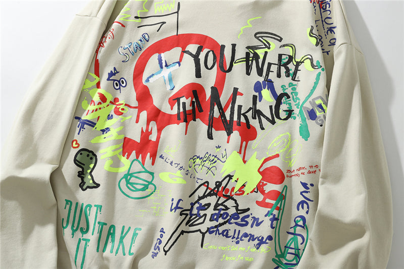 Harajuku Hiphop Graffiti Pullover Sweatshirts Hoodies Hip Hop Hipster Casual Streetwear Black Hoodie Cotton Tops