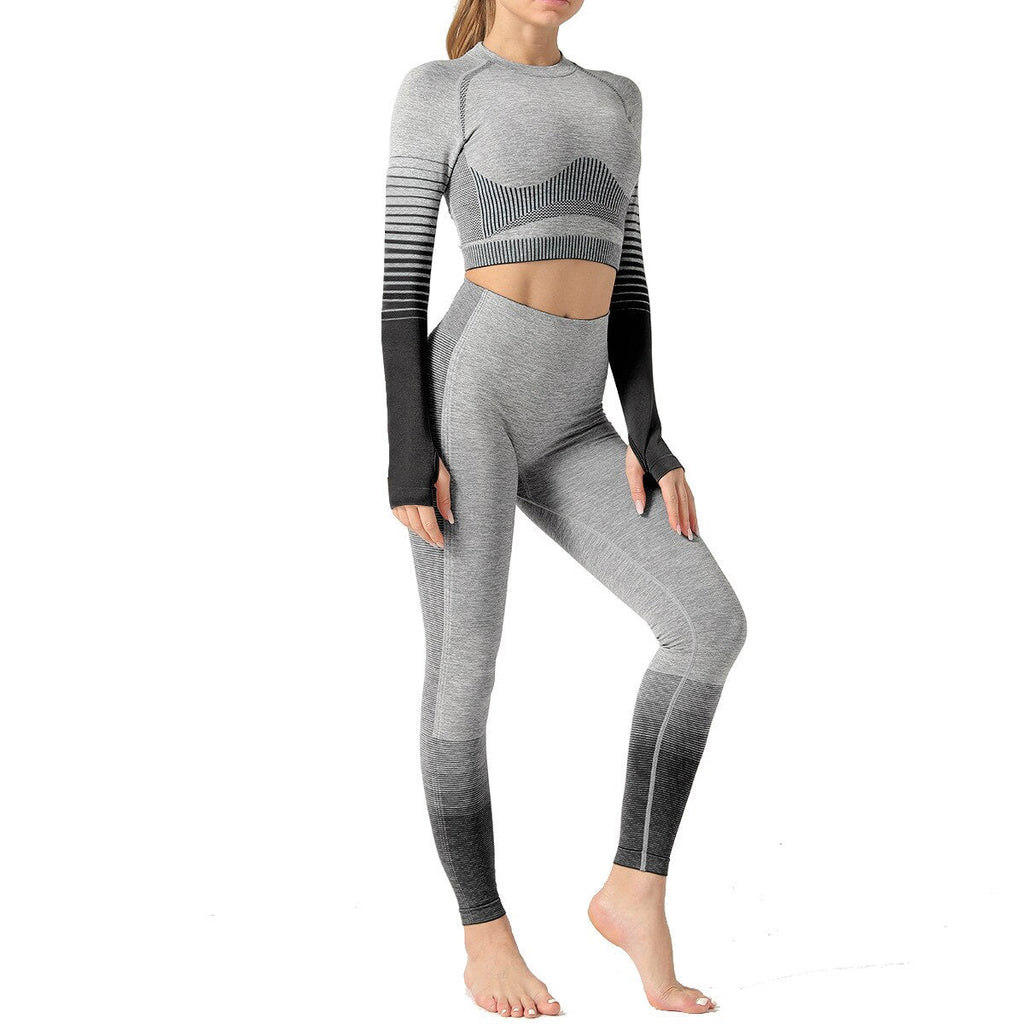 Seamless Women Yoga Set Long Sleeve Top Shirts High Waist Belly Control Sport Leggings Tights Gym Clothes Seamless Sport Suit