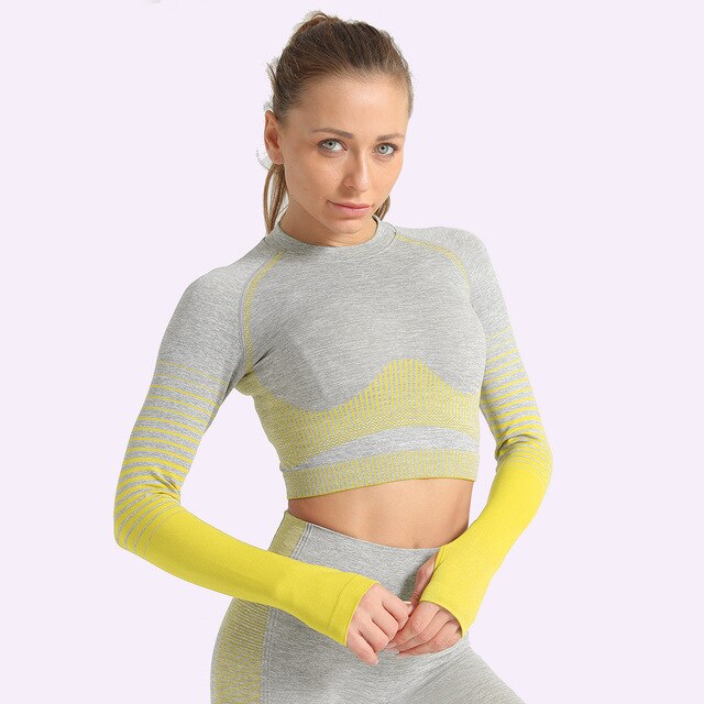 Seamless Women Yoga Set Long Sleeve Top Shirts High Waist Belly Control Sport Leggings Tights Gym Clothes Seamless Sport Suit
