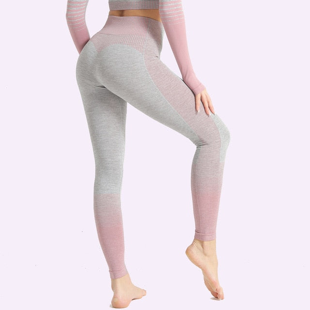 Seamless Women Yoga Set Long Sleeve Top Shirts High Waist Belly Control Sport Leggings Tights Gym Clothes Seamless Sport Suit
