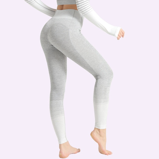 Seamless Women Yoga Set Long Sleeve Top Shirts High Waist Belly Control Sport Leggings Tights Gym Clothes Seamless Sport Suit