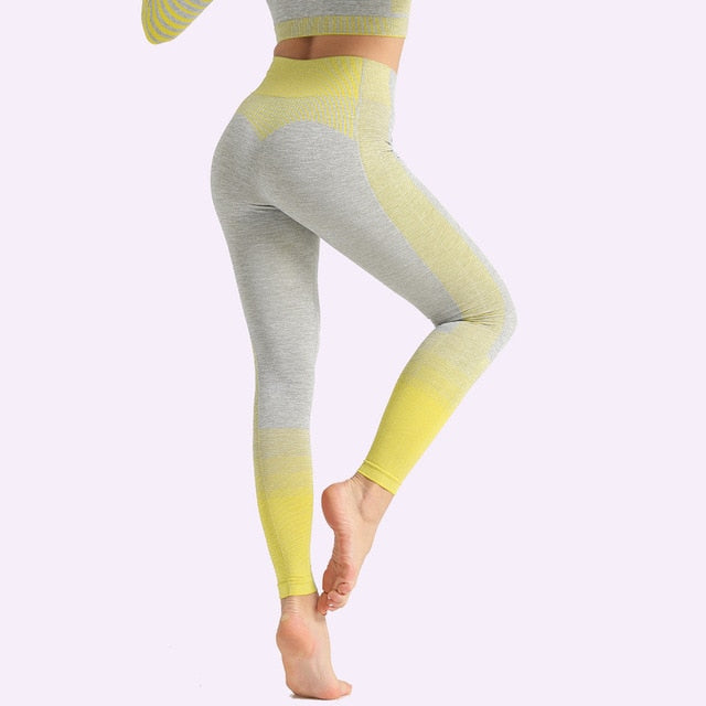 Seamless Women Yoga Set Long Sleeve Top Shirts High Waist Belly Control Sport Leggings Tights Gym Clothes Seamless Sport Suit