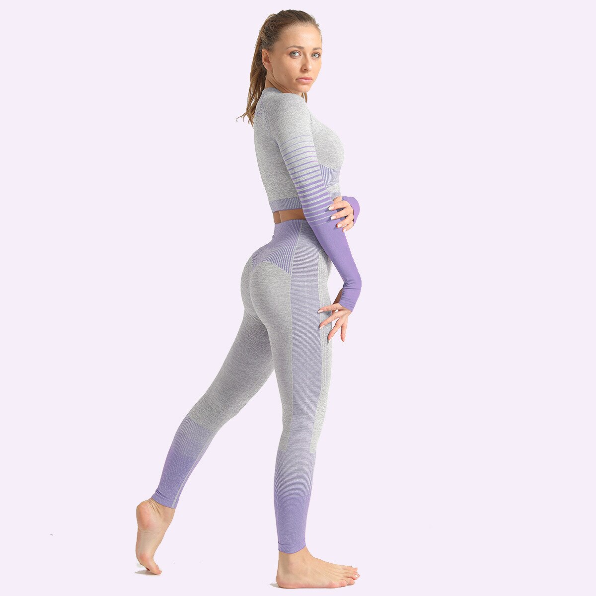 Seamless Women Yoga Set Long Sleeve Top Shirts High Waist Belly Control Sport Leggings Tights Gym Clothes Seamless Sport Suit