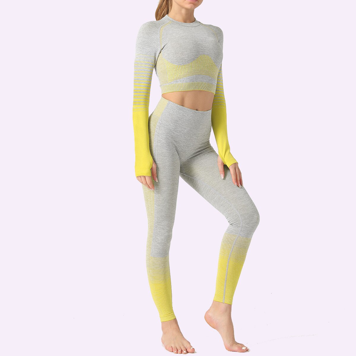 Seamless Women Yoga Set Long Sleeve Top Shirts High Waist Belly Control Sport Leggings Tights Gym Clothes Seamless Sport Suit