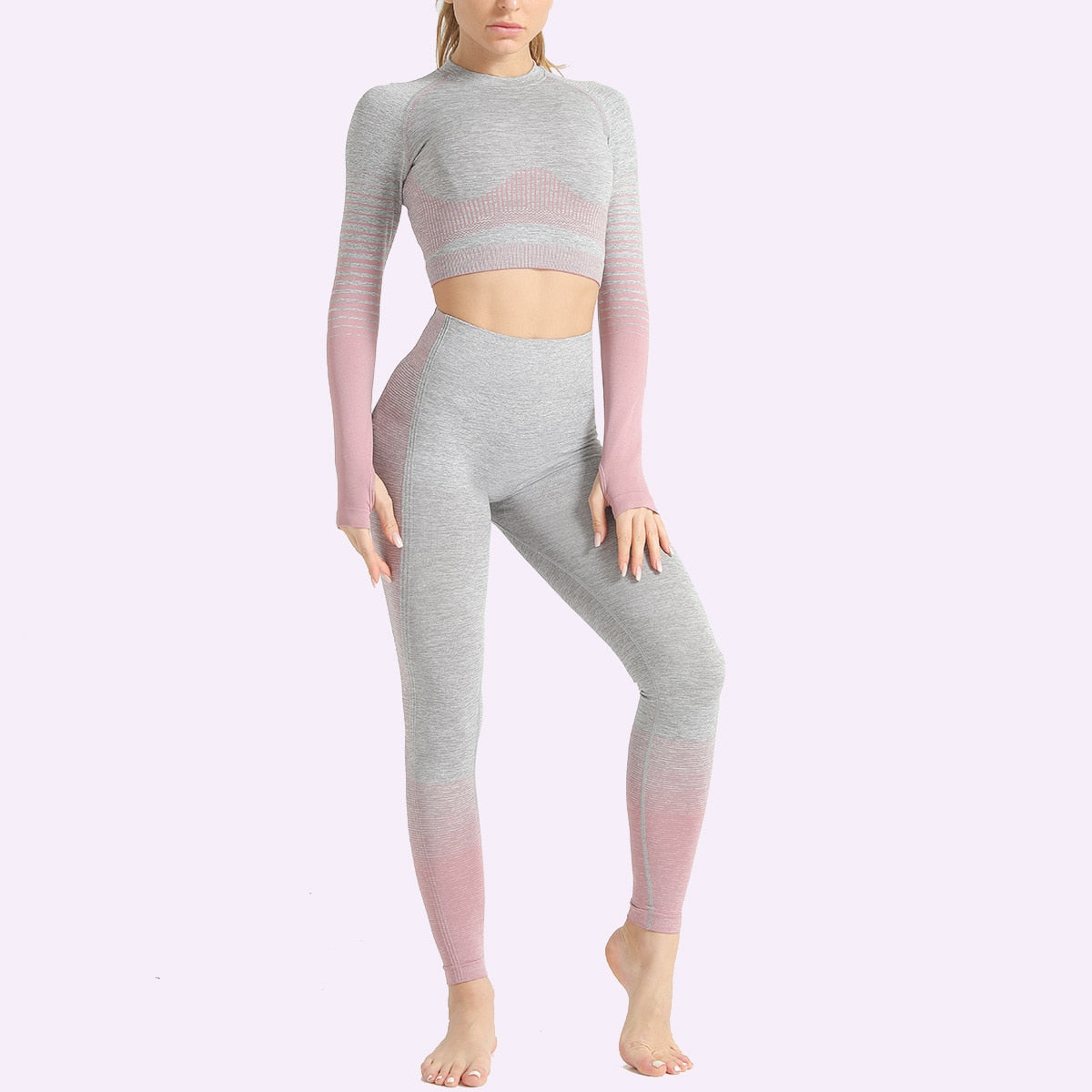 Seamless Women Yoga Set Long Sleeve Top Shirts High Waist Belly Control Sport Leggings Tights Gym Clothes Seamless Sport Suit